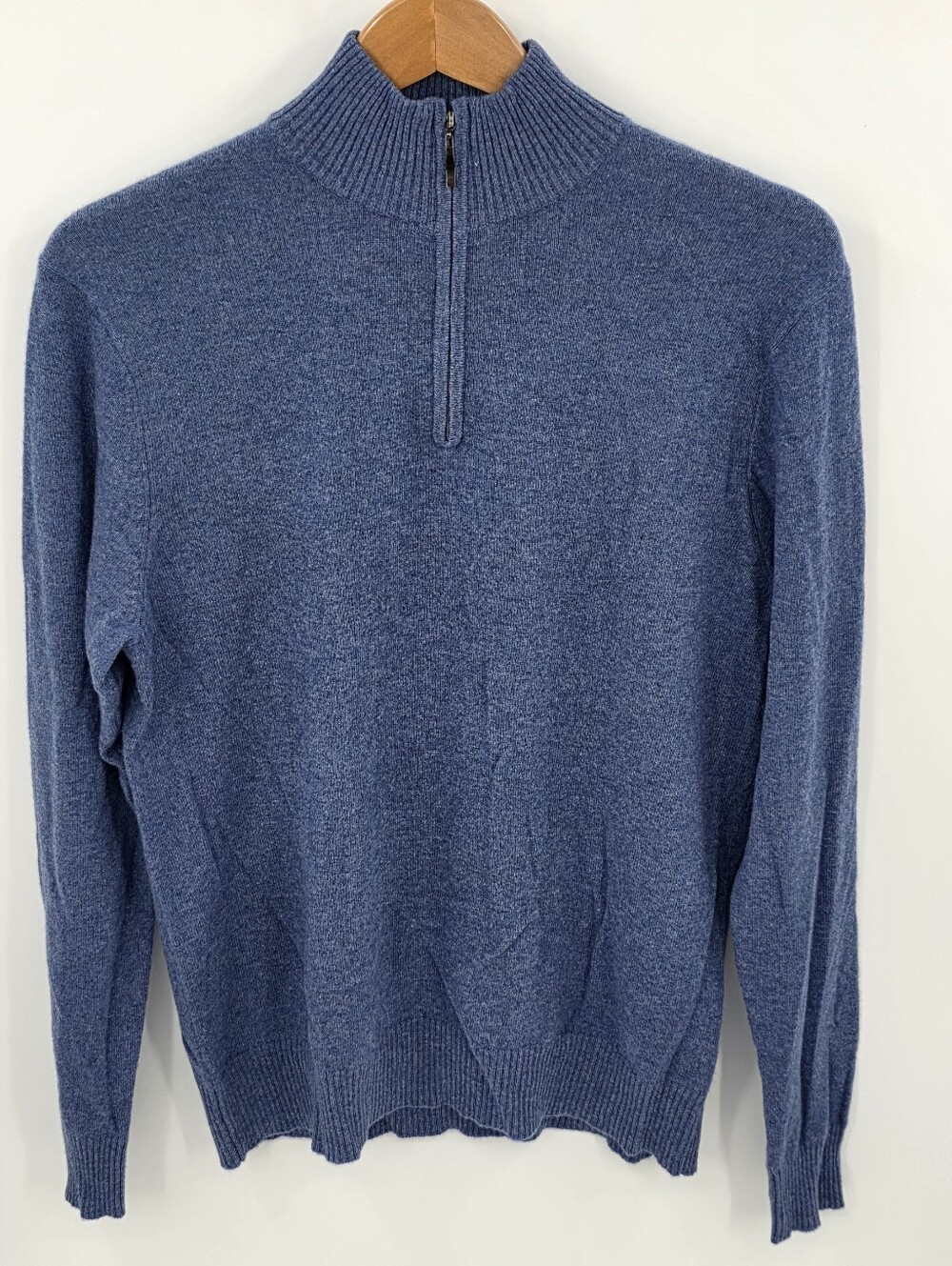 Qi Cashmere Quarter Zip Pullover Sweater Blue Women's Medium M